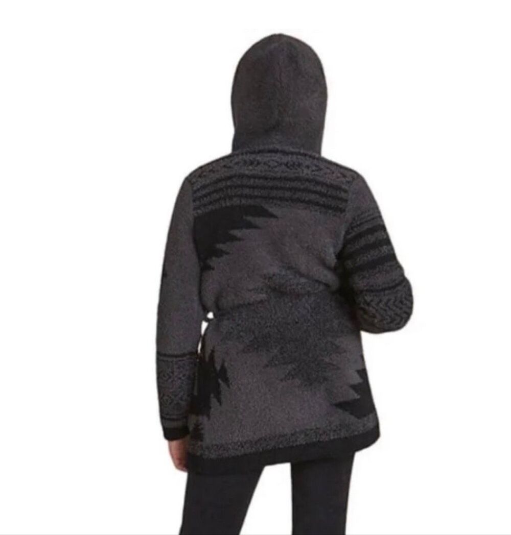 Barefoot Dreams Women's Patchwork Belted Hooded Cardigan Carbon Black 2X NWT - Picture 6 of 11